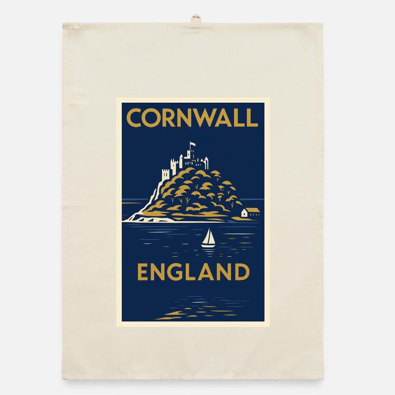 Cornwall England – Art-Déco Reiseposter Organic Geschirrtuch