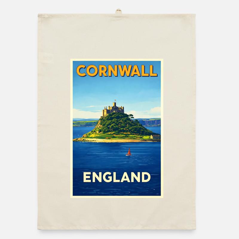 Cornwall England – Retro Travel Poster Organic dish towel