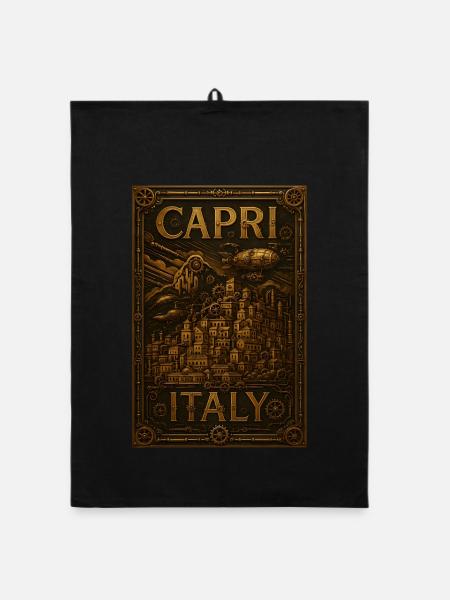 Capri Italy – Steampunk Bronze Travel Poster - Organic dish towel - black - Front