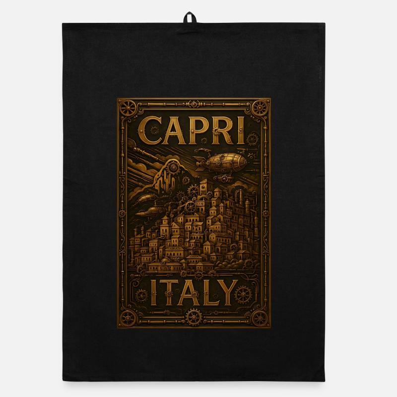 Affiche de voyage Capri Italie – Steampunk en bronze Torchon bio