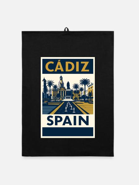 Cádiz Spain – Retro Travel Poster Navy/Gold - Organic dish towel - black - Front