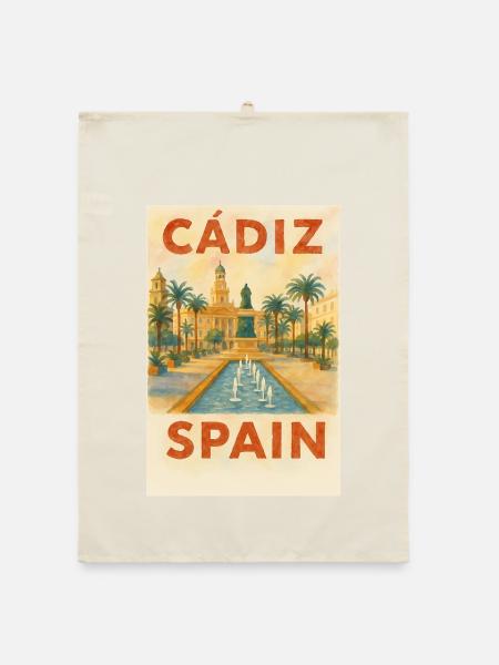 Cadix, Espagne – Plaza des affiches de voyage aquarelle - Torchon bio - nature - Devant