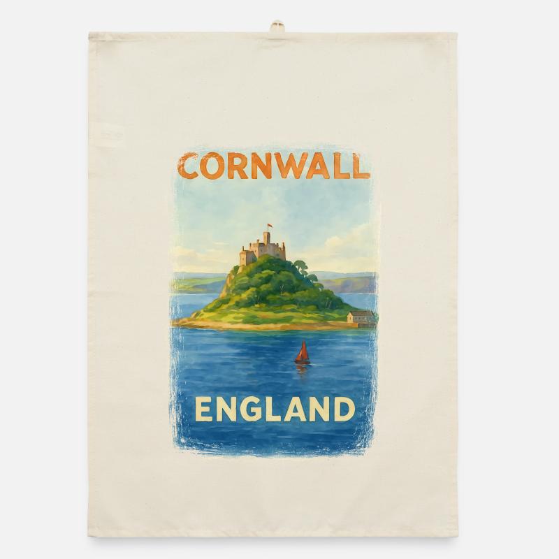 Cornwall England – Aquarell Reiseposter Organic Geschirrtuch