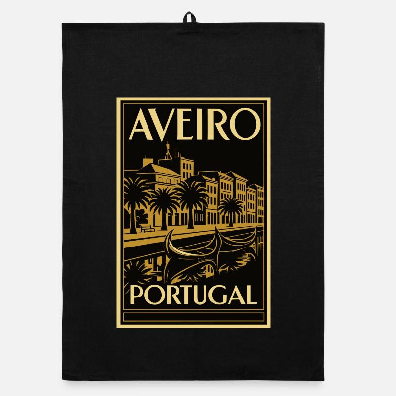 AVEIRO Portugal – Affiche : Linogravure Noir/Or Torchon bio
