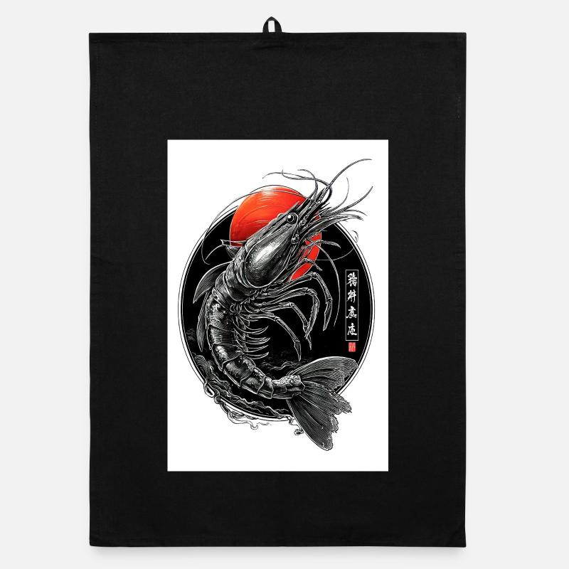 Crimson Ink Shrimp im Kreis - Organic Geschirrtuch - Schwarz