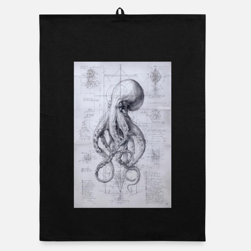 Oktopus-Bauplan-Skizze - Organic Geschirrtuch - Schwarz