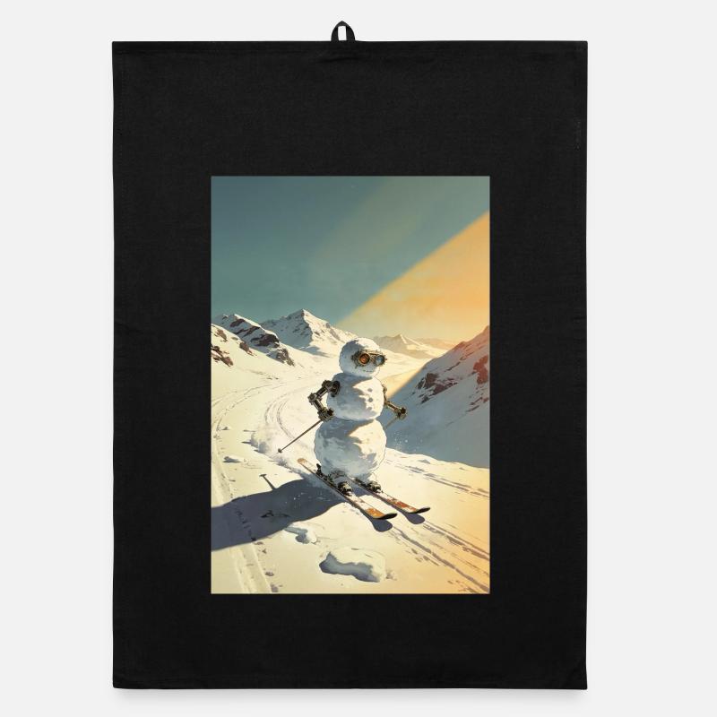 Skiing Snowman Organic dish towel