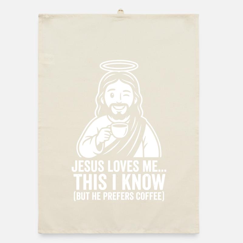 Jésus m’aime, il préfère le café. Torchon bio