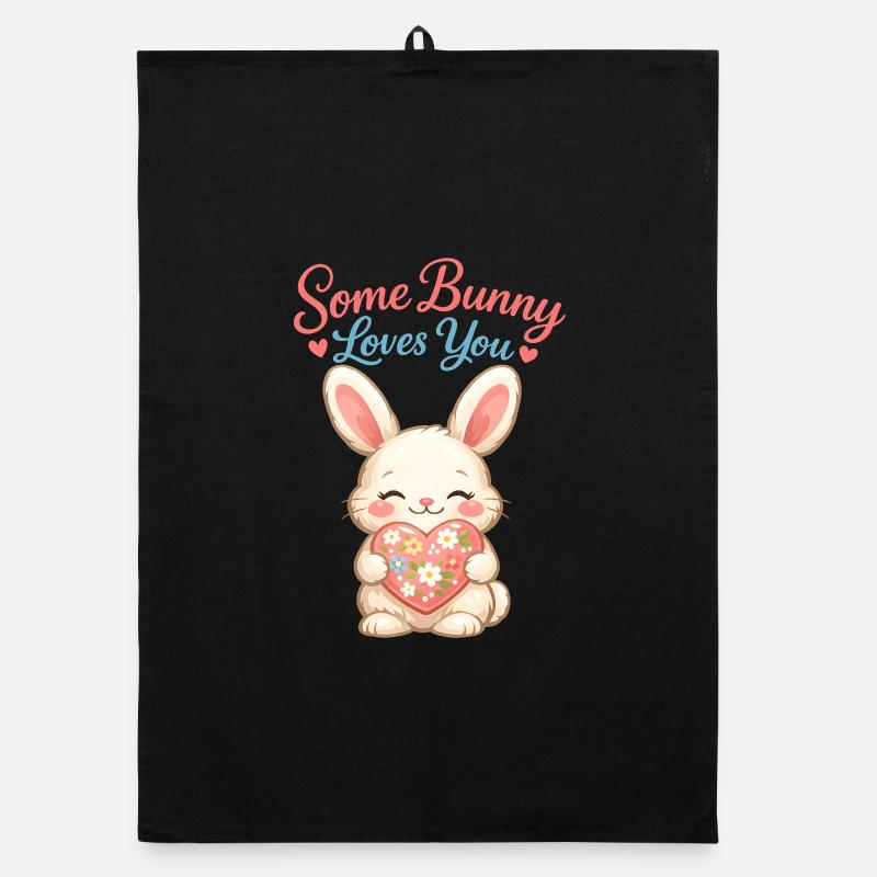 Cute Easter bunny with colorful egg and lettering Organic dish towel