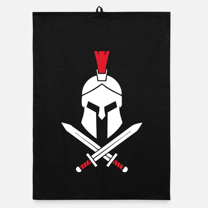 Logo Spartiate Épées Croisées Mascotte Spartan Torchon bio