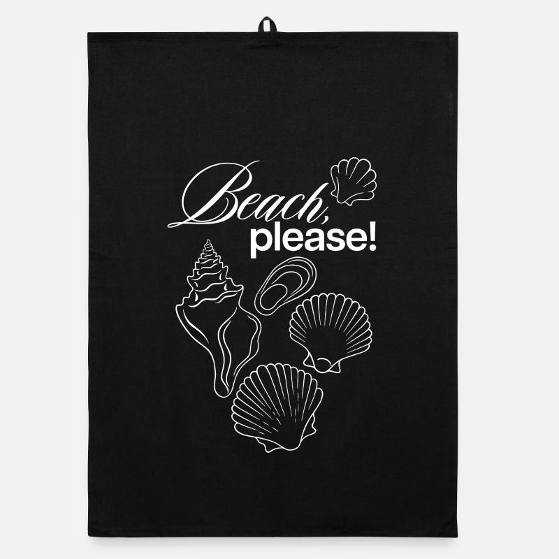 Beach Please Küsten-Muschel Illustration - Organic Geschirrtuch - Schwarz