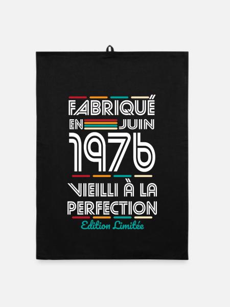Anniversaire 50 ans - Fabriqué en Juin 1976 - Torchon bio - noir - Devant