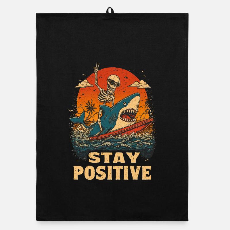 Restez positif Requin squelette des surfs Torchon bio