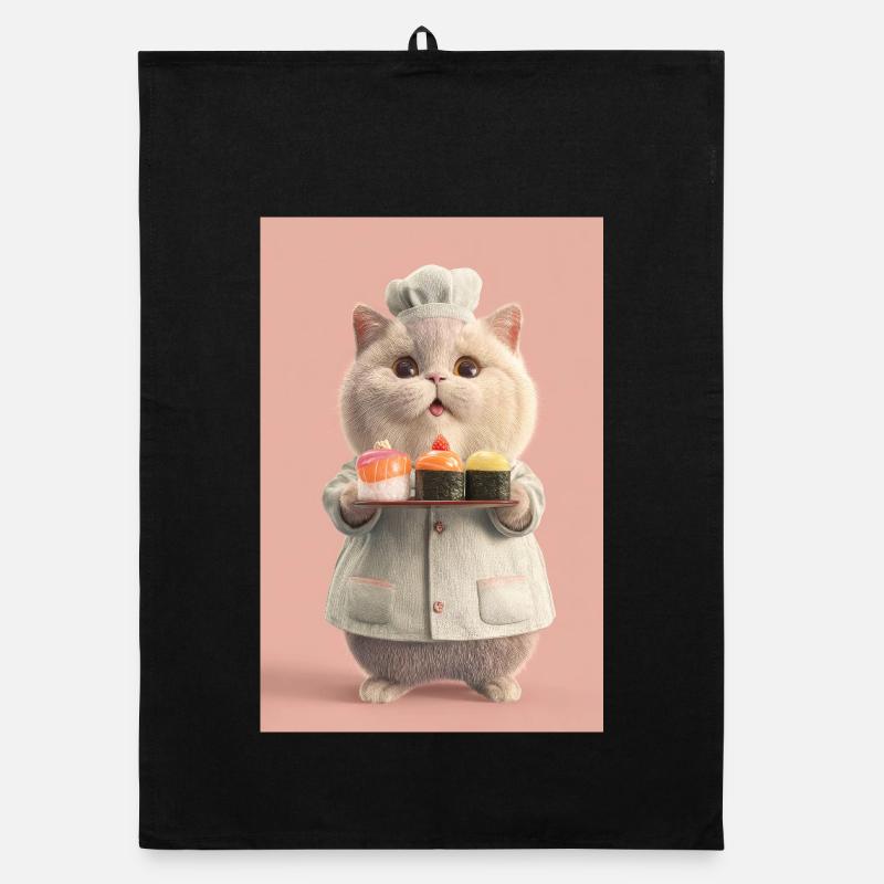 Pastel Sushi Chef Cat Organic dish towel