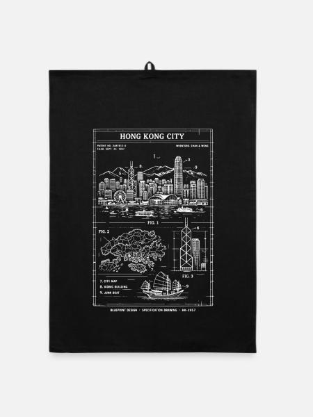 Hongkonger Skyline-Blaupause - Organic Geschirrtuch - Schwarz - Vorne