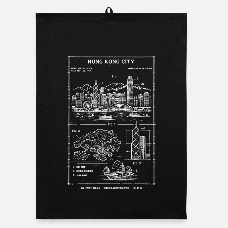 Hong Kong Skyline Blueprint  Organic dish towel