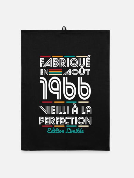 Anniversaire 60 ans - Fabriqué en Août 1966 - Torchon bio - noir - Devant