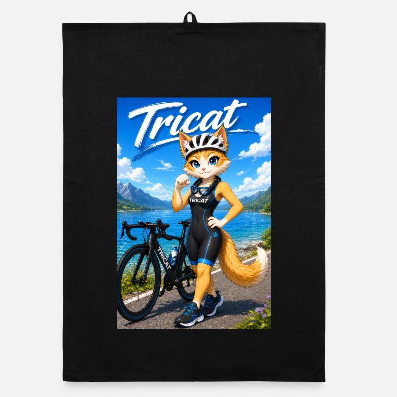 Tricat : Chat en tenue de triathlon Torchon bio