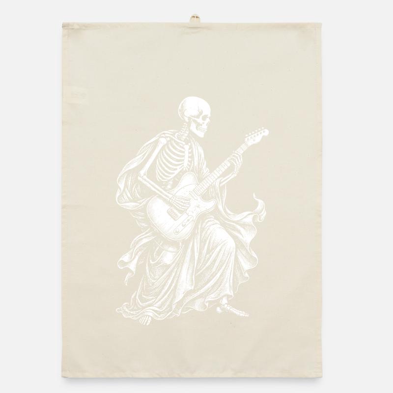 Skeleton Guitarist in Flowing Robe Organic dish towel
