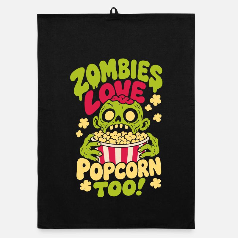 Les zombies adorent le pop-corn aussi design horrifique Torchon bio