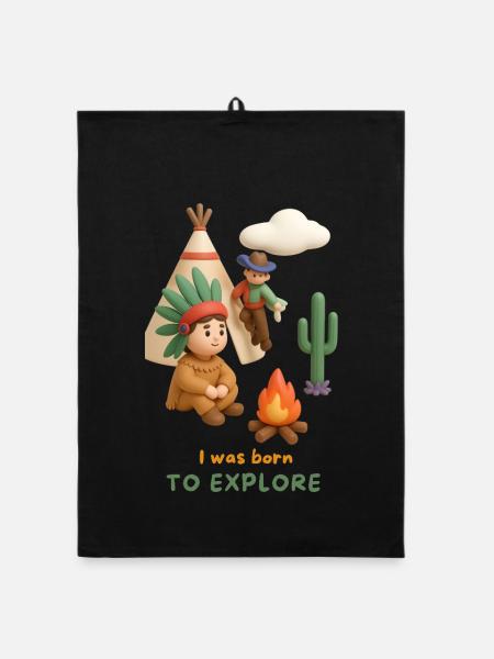 I was born TO EXPLORE - Organic Geschirrtuch - Schwarz - Vorne