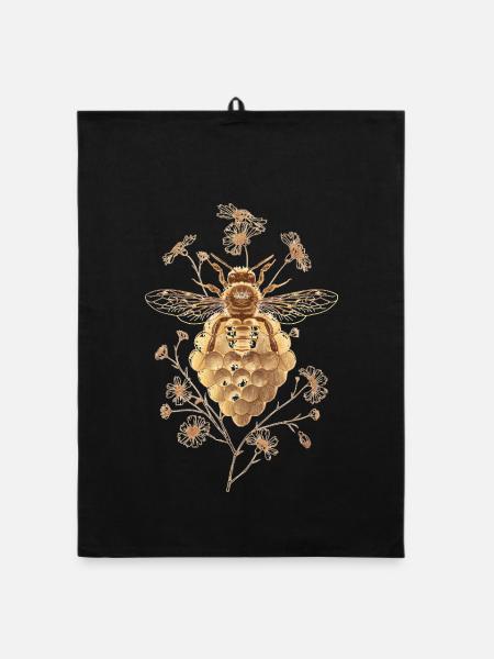 Golden bee on honeycomb - Organic dish towel - black - Front