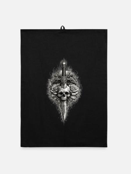 Skull Rose Dagger Gothic Graphic - Organic dish towel - black - Front
