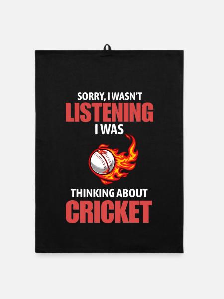 Funny Cricket Lover Gift for Player Coach Dad - Organic dish towel - black - Front