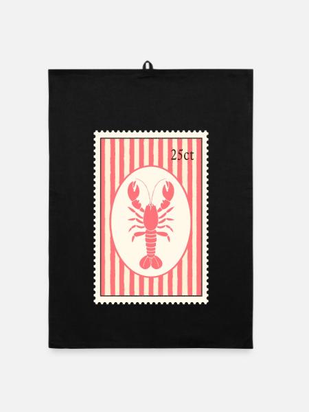25 Cent Hummer – Maritime Briefmarke - Organic Geschirrtuch - Schwarz - Vorne