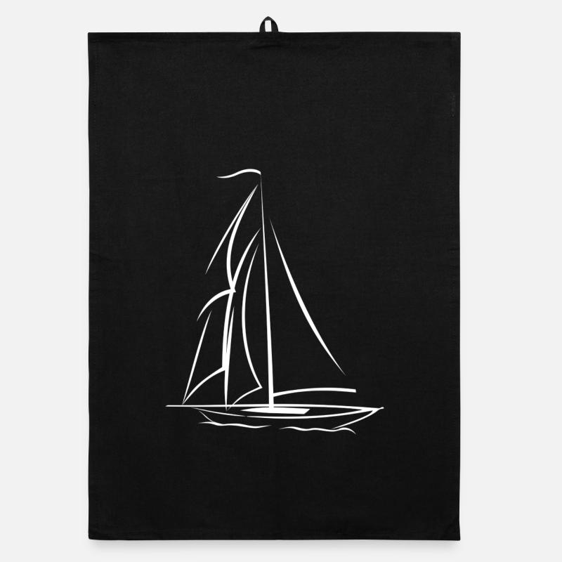 simple white sailboat - Organic dish towel - black