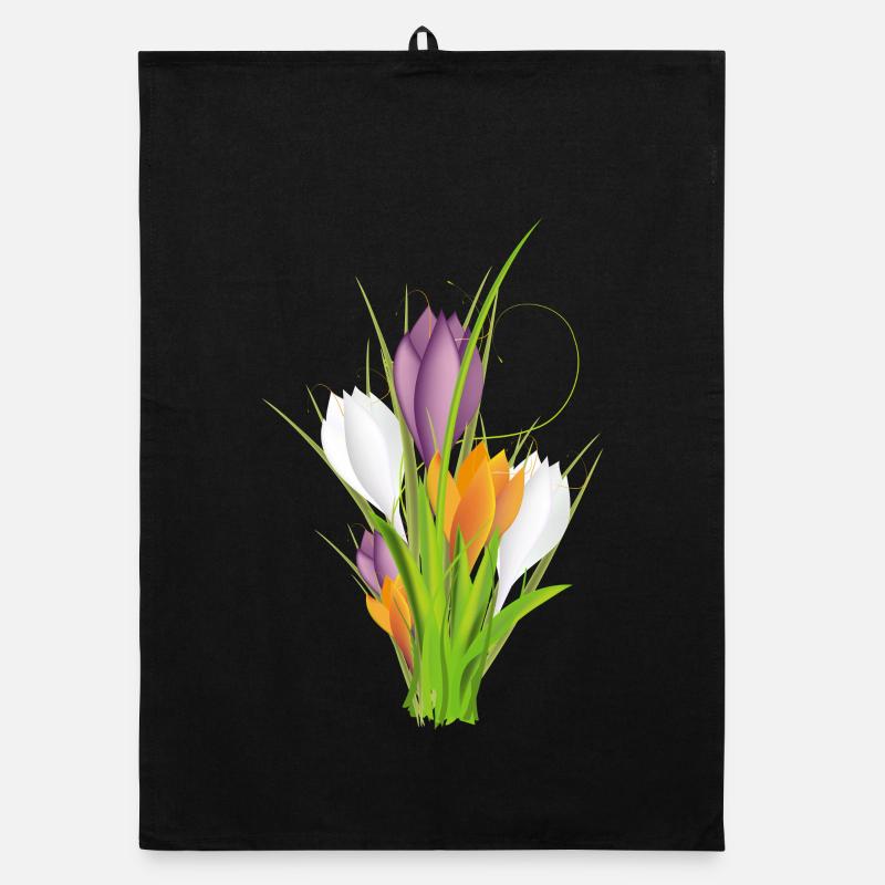 delicate brightly lit crocuses in spring Organic dish towel