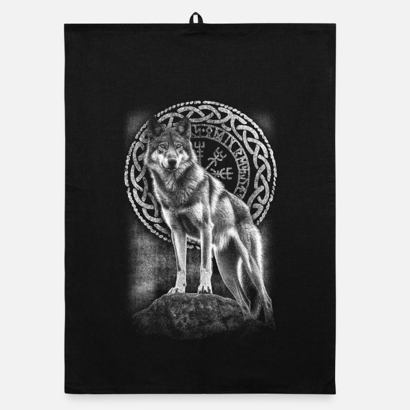Wolf Vegvisir Rune Organic Geschirrtuch