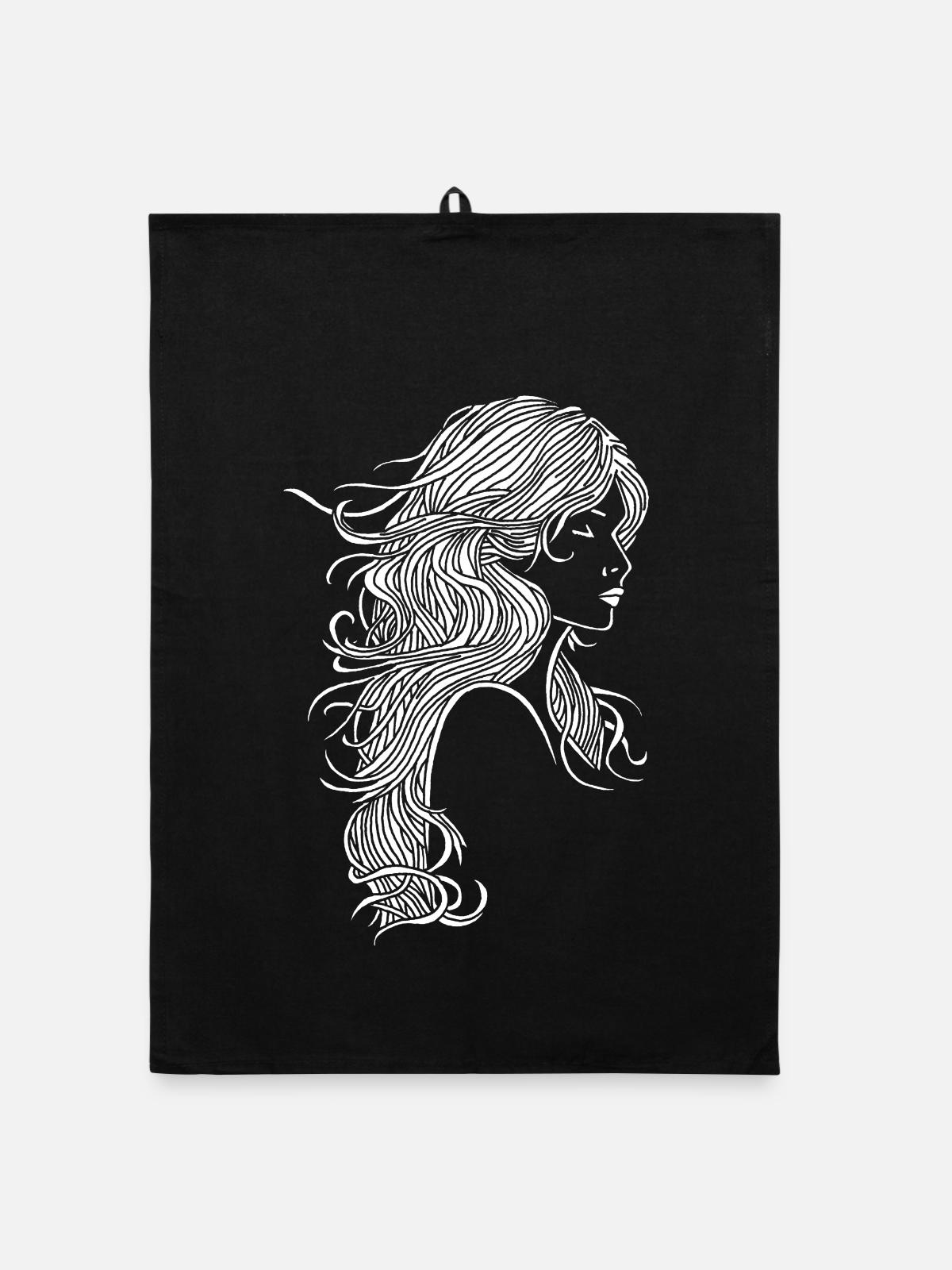 Fille aux cheveux blancs - Torchon bio - noir - Devant