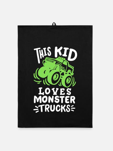 Monstertrucks für Kinder - Organic Geschirrtuch - Schwarz - Vorne