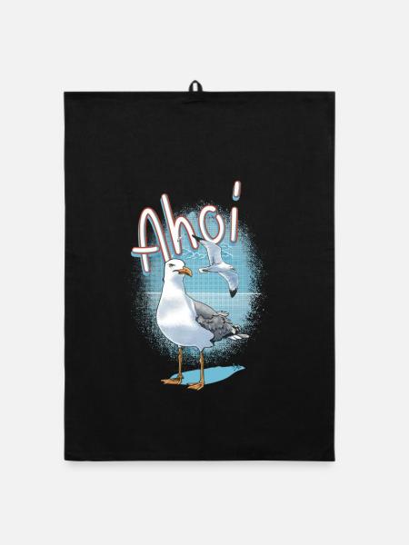 Ahoi Seemöwe Illustration - Organic Geschirrtuch - Schwarz - Vorne