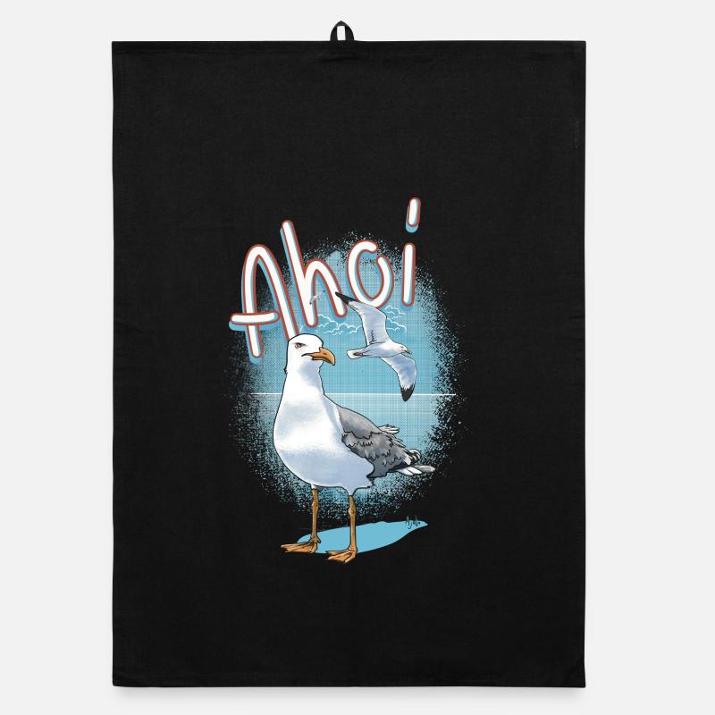 Ahoy illustration de mouette Torchon bio