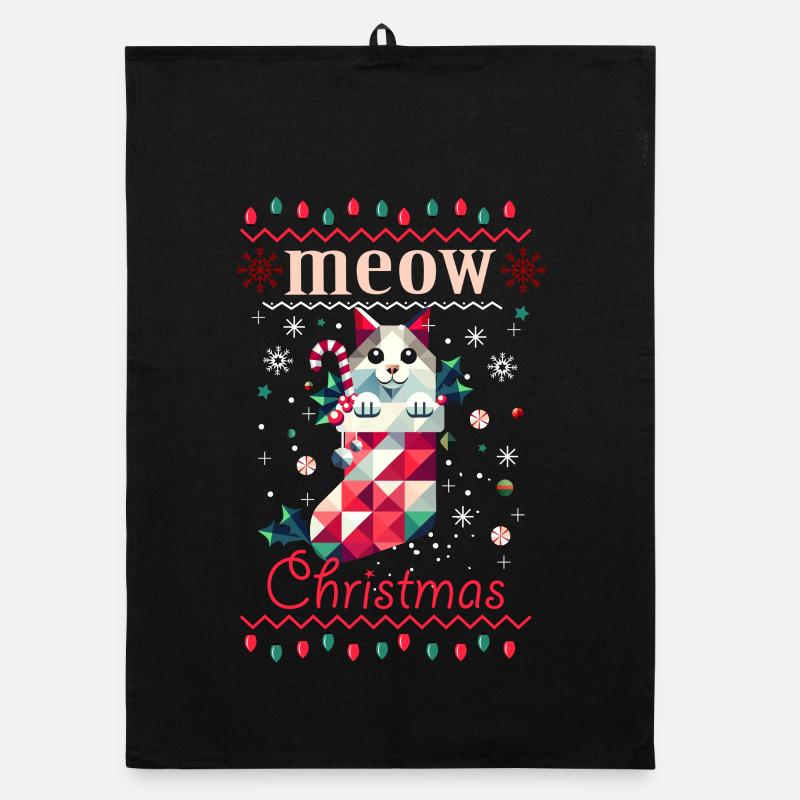 Chat espiègle en bas - Style de Noël laid Torchon bio