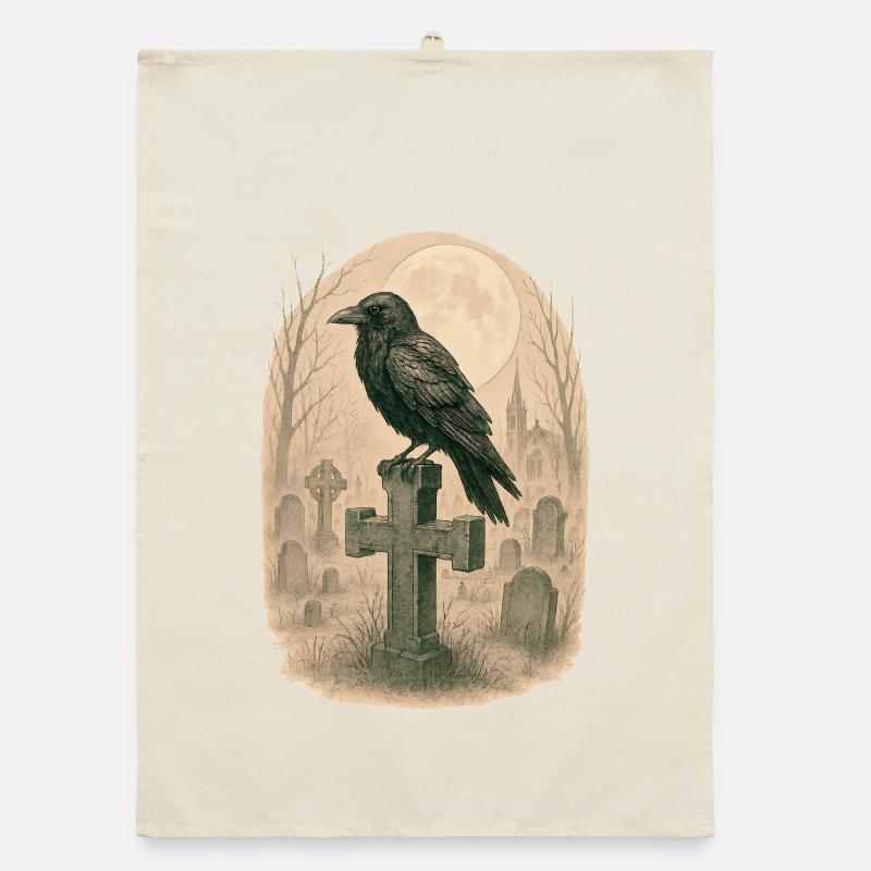 Moonlit Graveyard Raven Illustration Organic dish towel