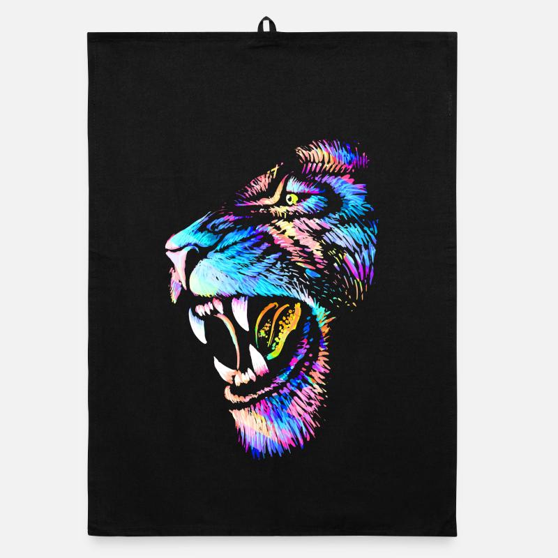 Lion - Tête de Lion - Chat Sauvage Coloré Tête de Chat Torchon bio