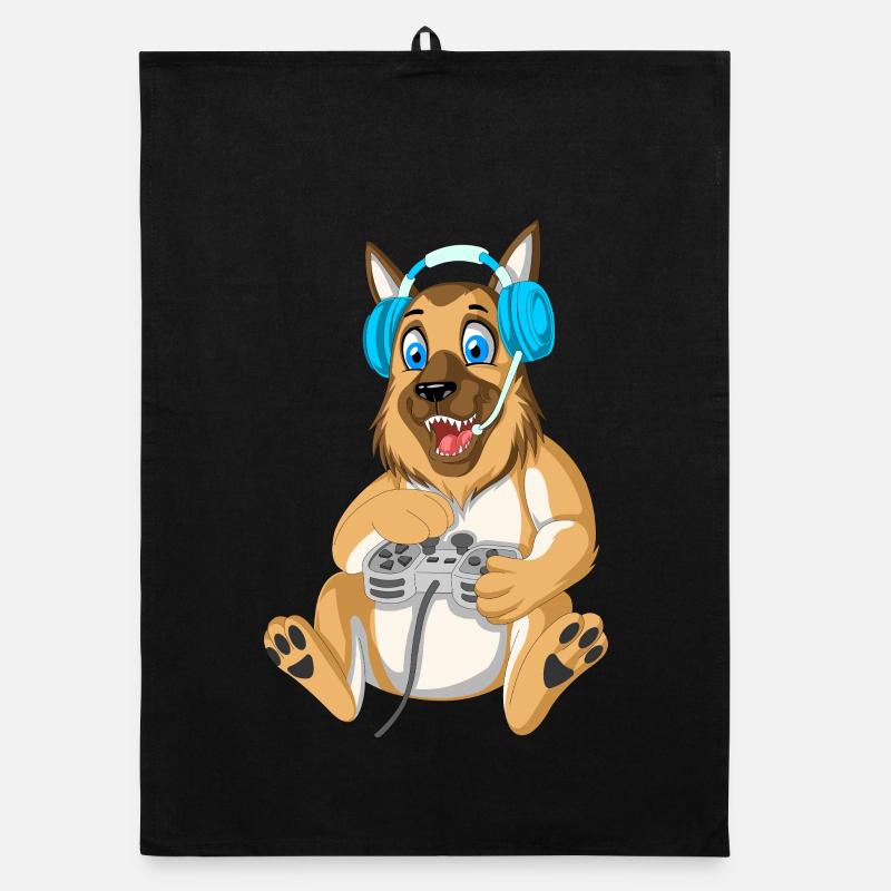 German Shepherd Gamer Organic dish towel