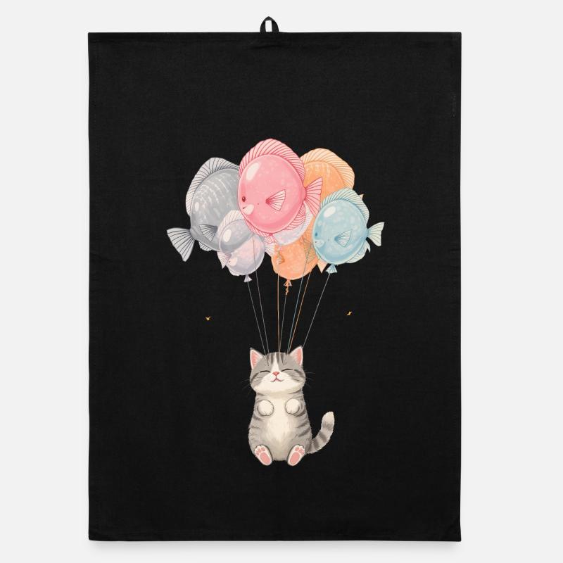 Chat mignon avec des ballons de poisson – Design de dessin animé Torchon bio
