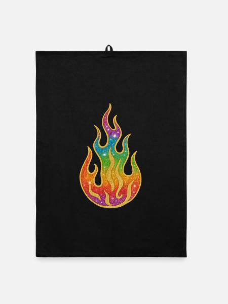 Fire | Rainbow Flame Glitter Splendor - Organic dish towel - black - Front