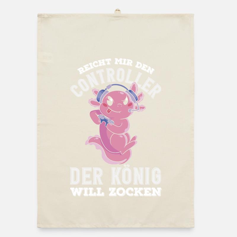 Hands me the controller – King wants to play Organic dish towel