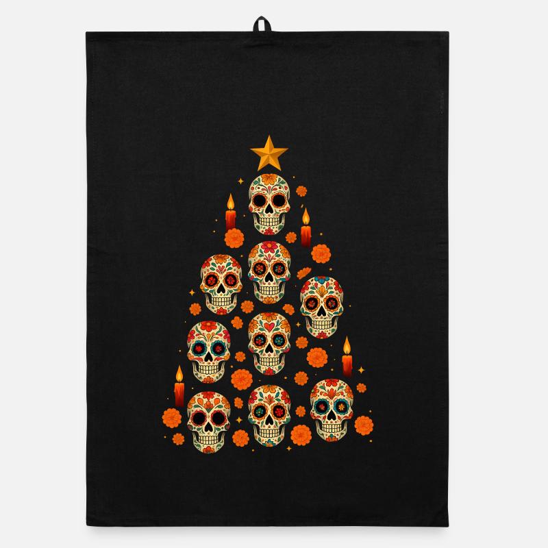 Sugar Skull Christmas Tree Design Organic Geschirrtuch