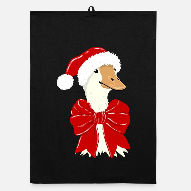 Weihnachtsente mit rotem Band - Organic Geschirrtuch - Schwarz