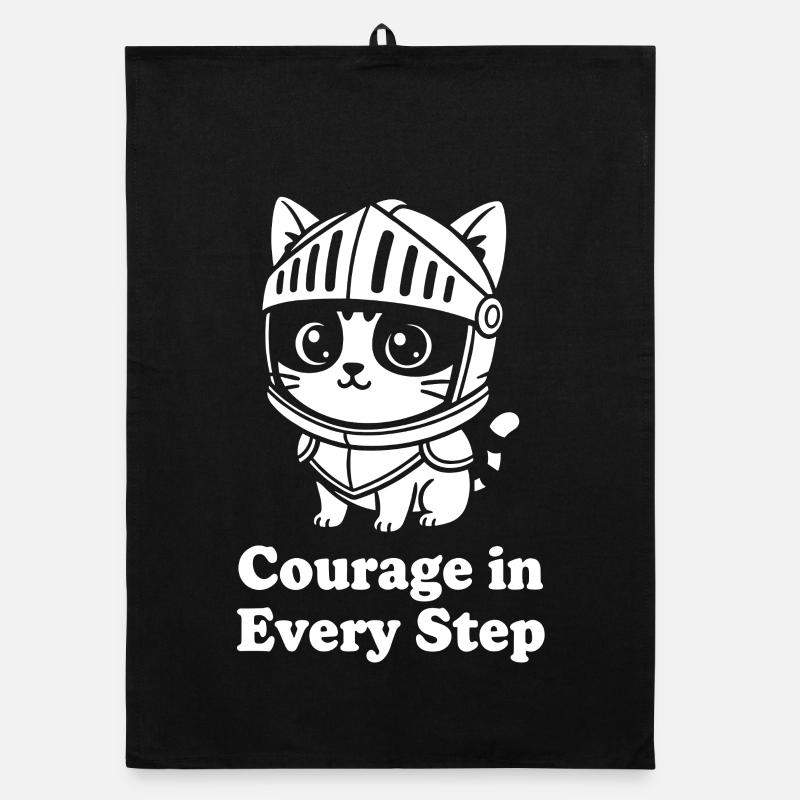 Courage cat in knight's helmet Organic dish towel