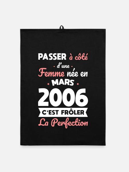 20 Year Anniversary - Born in March 2006 - Organic dish towel - black - Front