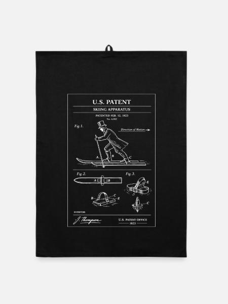 Diagramme de brevet de ski vintage - Torchon bio - noir - Devant