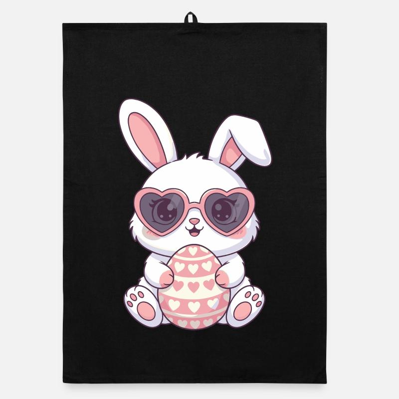 Heart Bunnies Easter Egg Charm Organic dish towel
