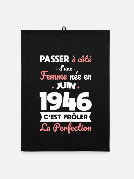Anniversaire 80 ans - Née en Juin 1946 - Torchon bio - noir - Devant